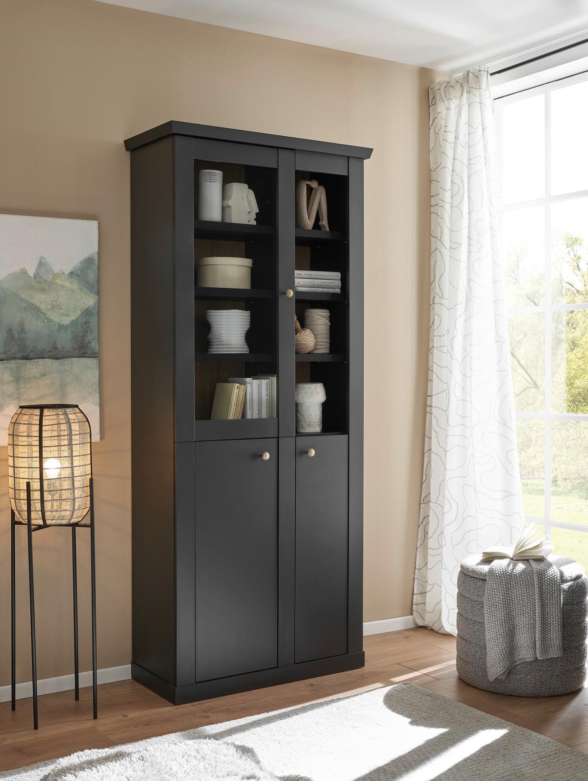 Vitrine Lincoln Schwarz/Eichefarben B: 86cm - Eichefarben/Schwarz, Design, Holzwerkstoff (86/200/39cm) - MID.YOU