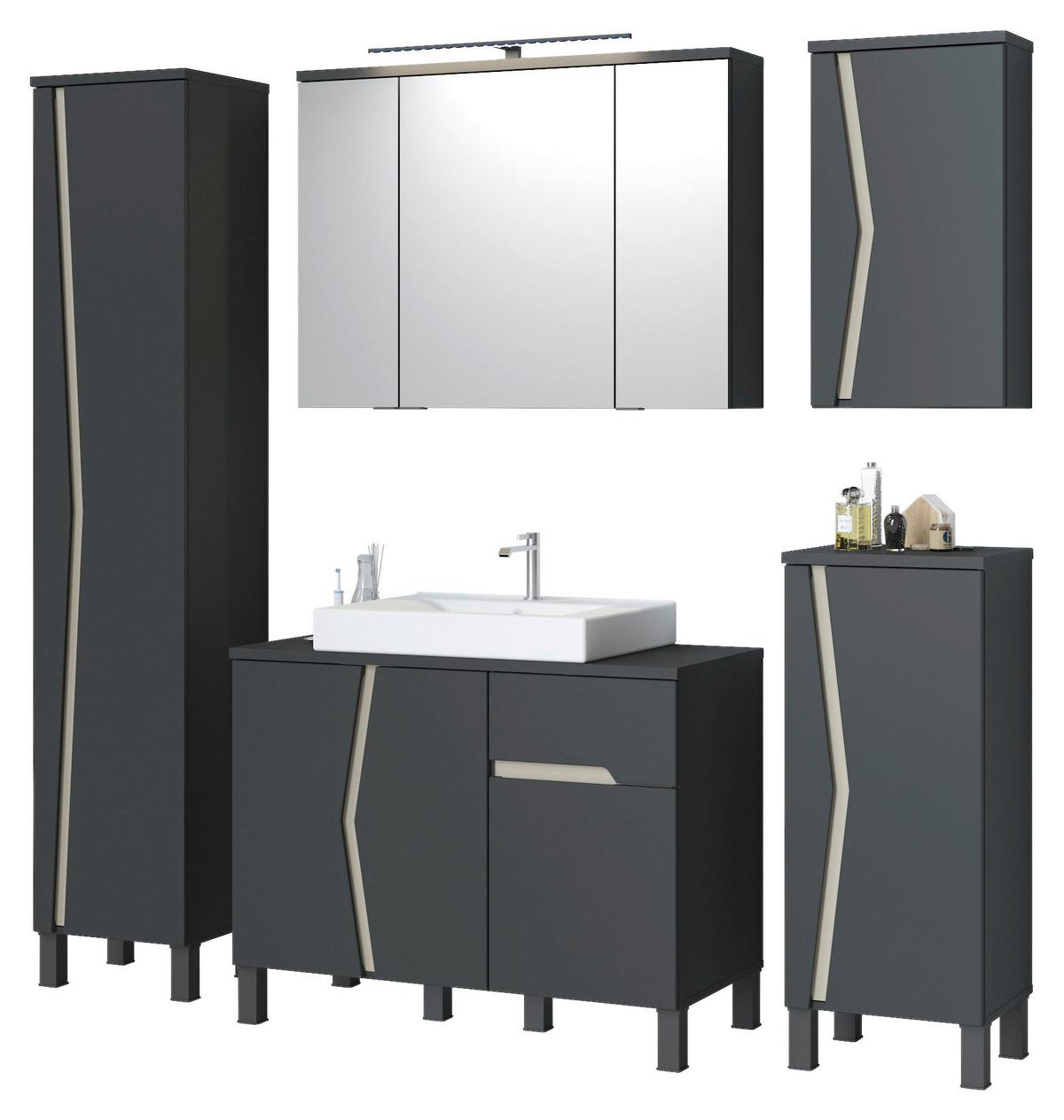 Badezimmer Manhatten Anthrazit, Kieselgrau B: 180cm - Anthrazit/Grau, MODERN, Holzwerkstoff (180/200/47,3cm) - Luca Bessoni