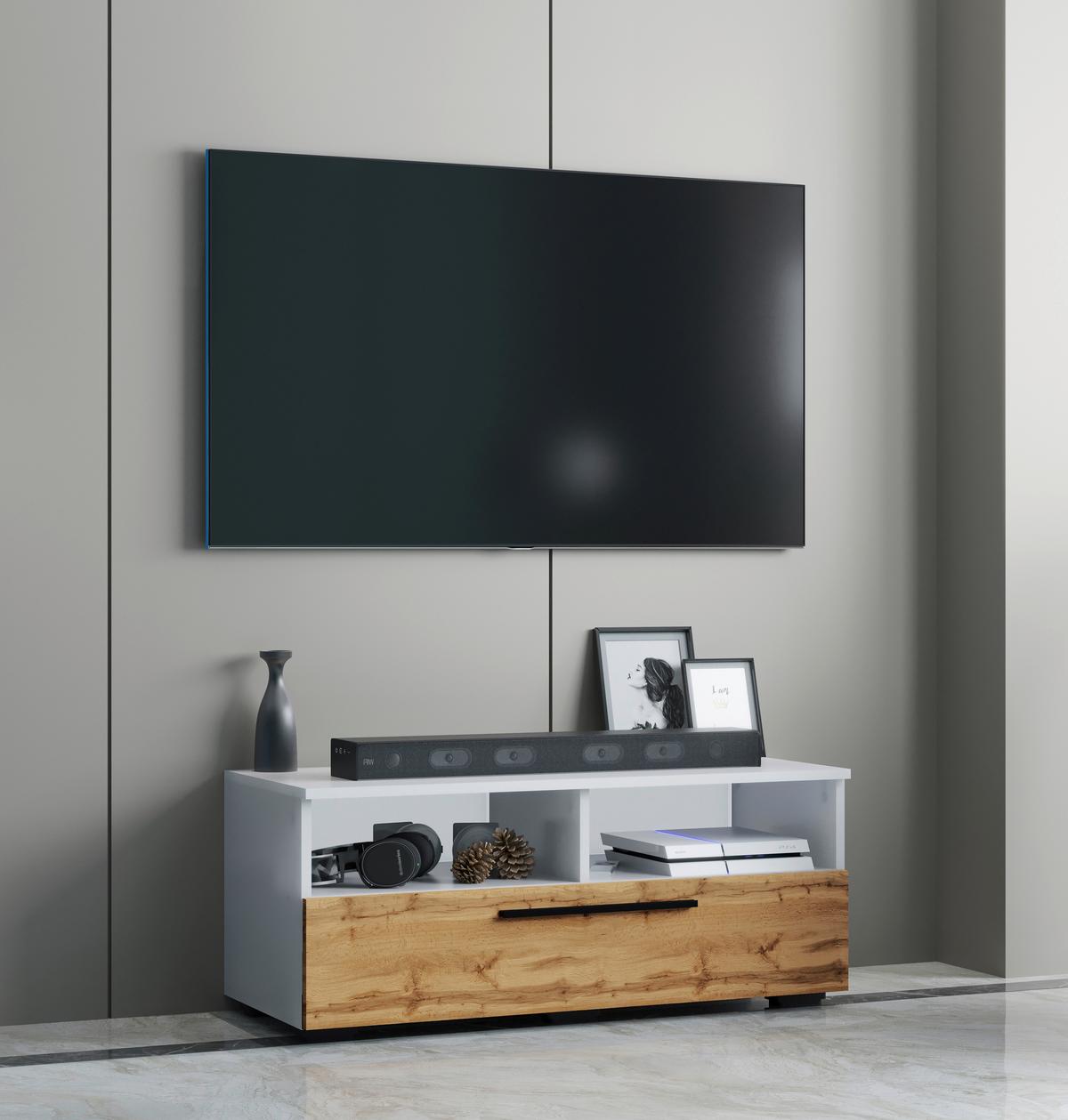 Nízka komoda Arila š: 95 cm, bílá/dub medový - bílá/černá, Moderní, kov/kompozitní dřevo (95/39/40cm) - MID.YOU