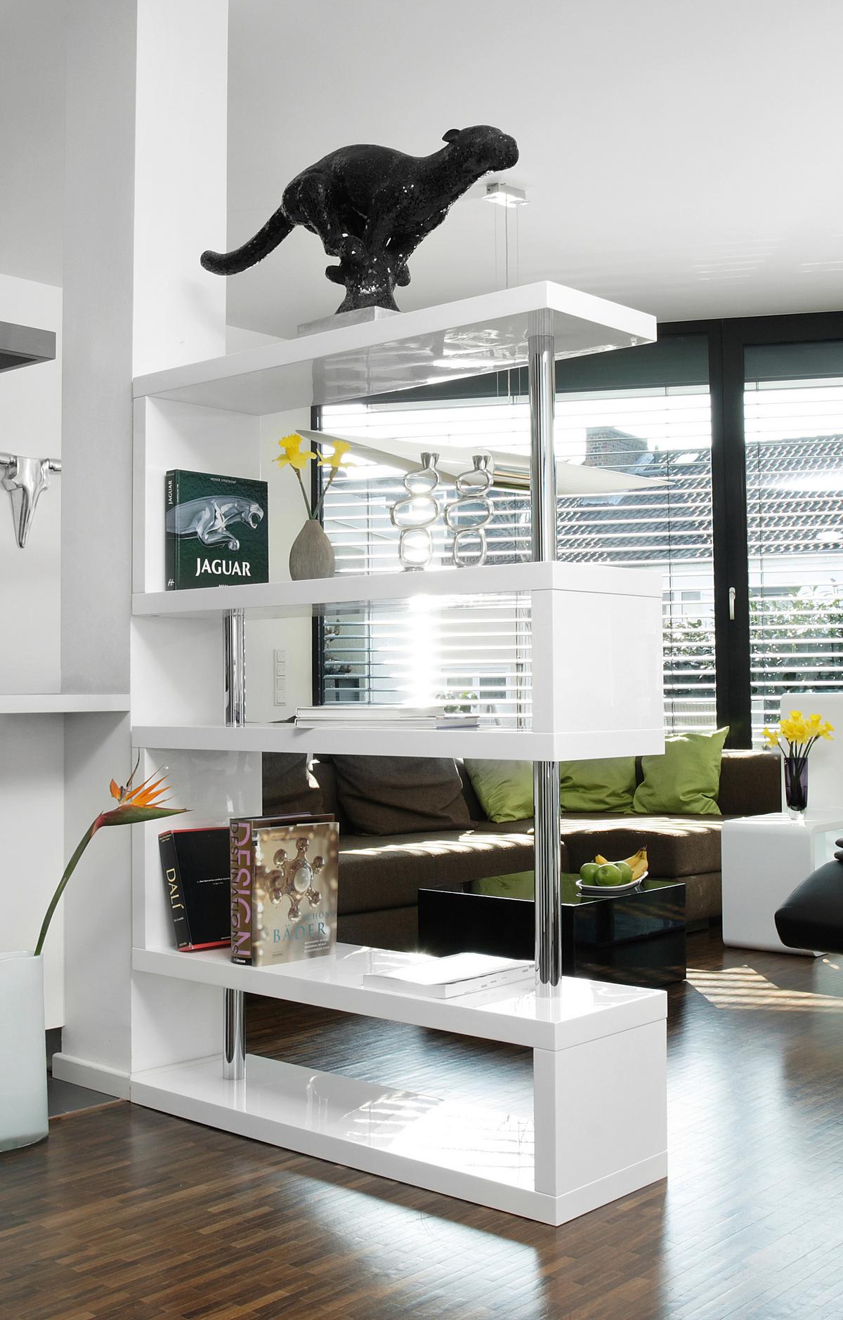 Raumteiler Weiß Hochglanz B: 120cm - Weiß Hochglanz, Design, Holzwerkstoff/Metall (120/165/35cm) - Livetastic