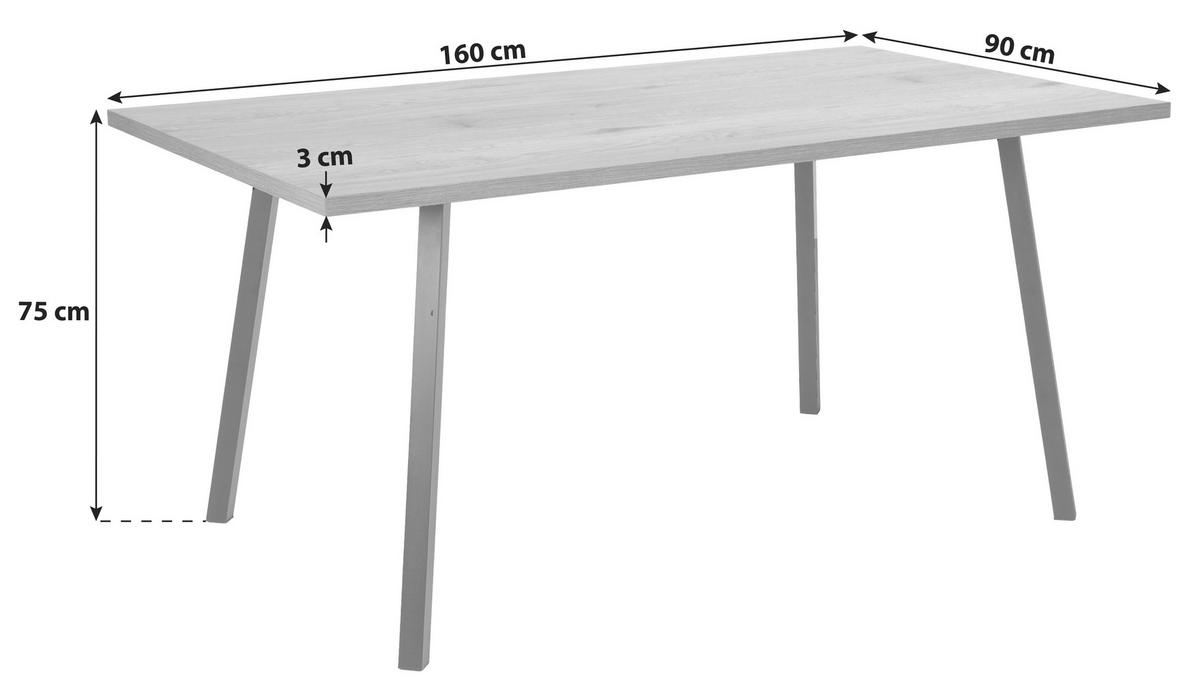 Jídelní stůl CENNY 160x90 cm - černá/barvy dubu, Konvenční, kov/kompozitní dřevo (160/90/75cm) - MID.YOU
