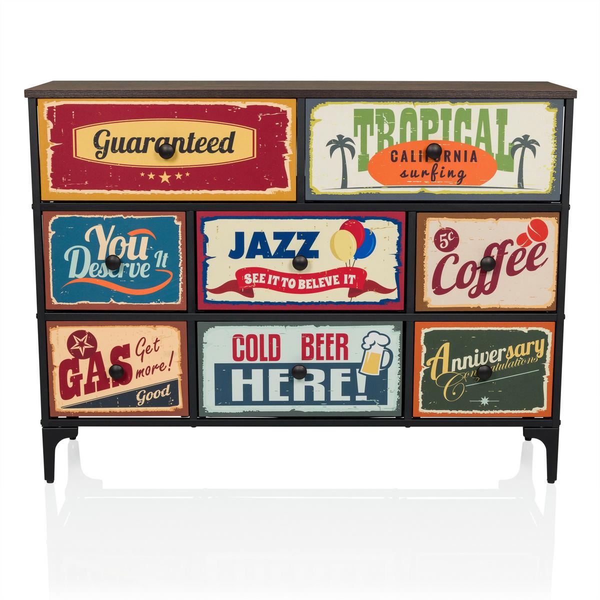 Kommode Ameriko Multicolor B: 102,5 Cm - Multicolor/Schwarz, MODERN, Holzwerkstoff/Textil (102,5/77,5/30cm) - MID.YOU