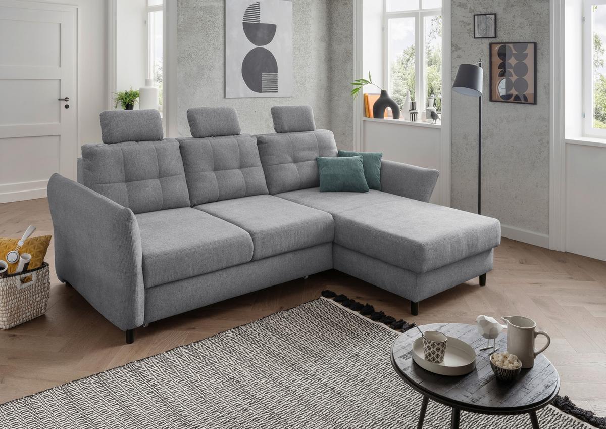 Ecksofa Brizzini Silberfarben S: 250-280/176 Cm - Mintgrau/Silberfarben, MODERN, Holz/Textil (250-280/176cm) - Livetastic