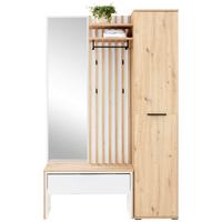 Garderobe Madera Weiß/eichefarben B: 122 Cm - Weiß/Eiche Artisan, Trend, Holzwerkstoff (122/190/38cm)
