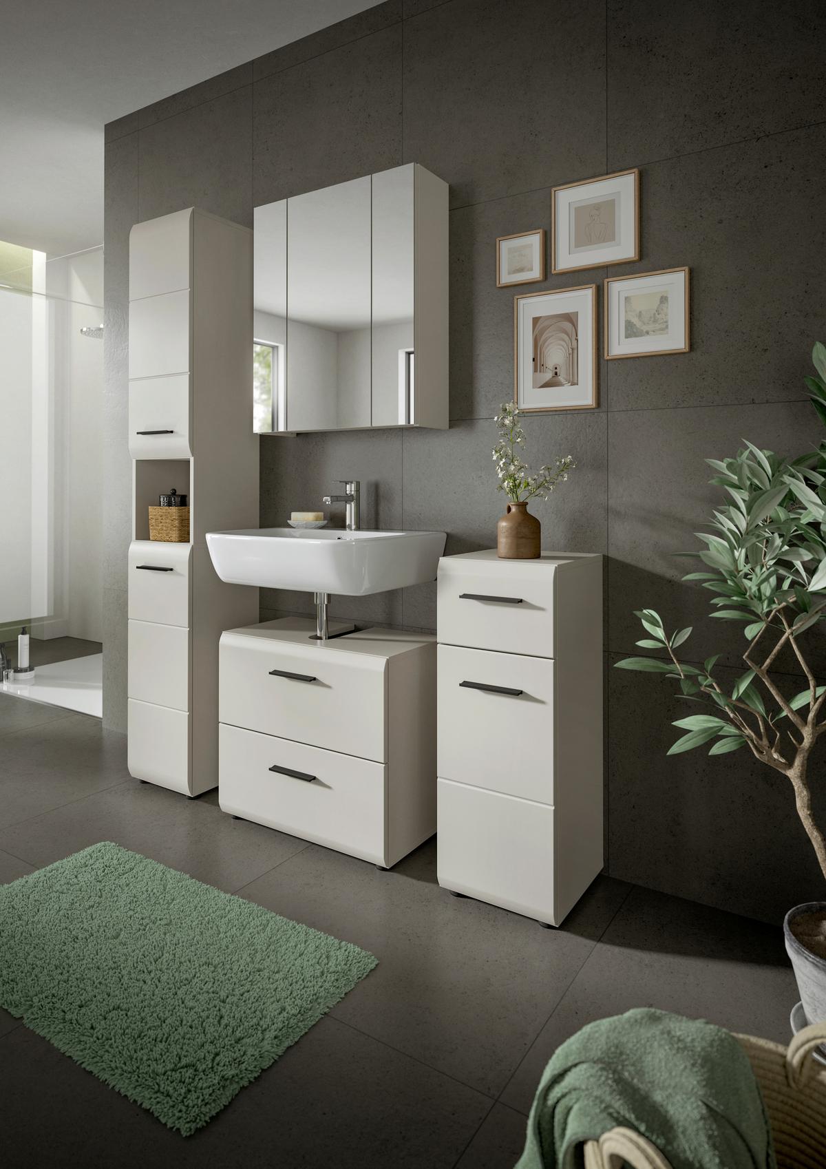 Badezimmer Ice Kaschmir B: 120cm - Kaschmir/Schwarz, Trend, Glas/Holzwerkstoff (120cm) - MID.YOU