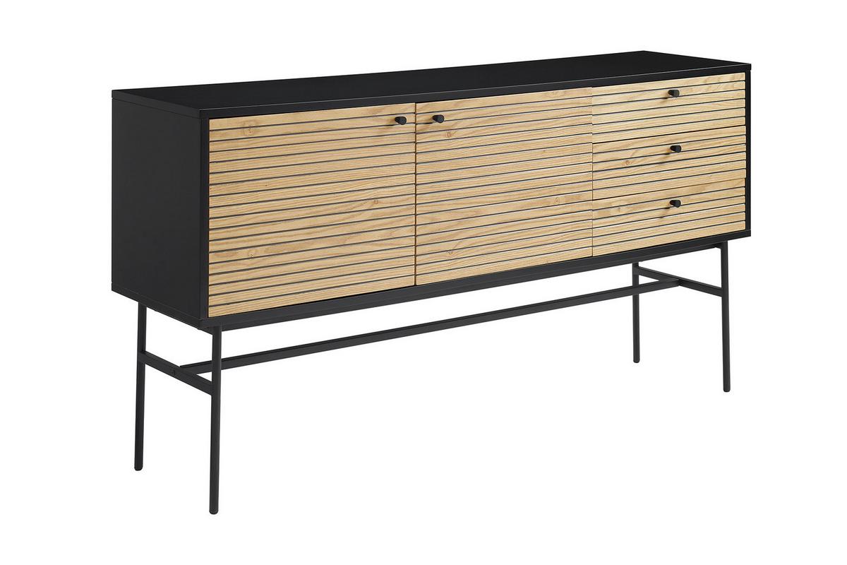 Sideboard Schwarz, Eichefarben B: 160cm - Eichefarben/Schwarz, Design, Holz/Holzwerkstoff (160/85/40cm) - Livetastic