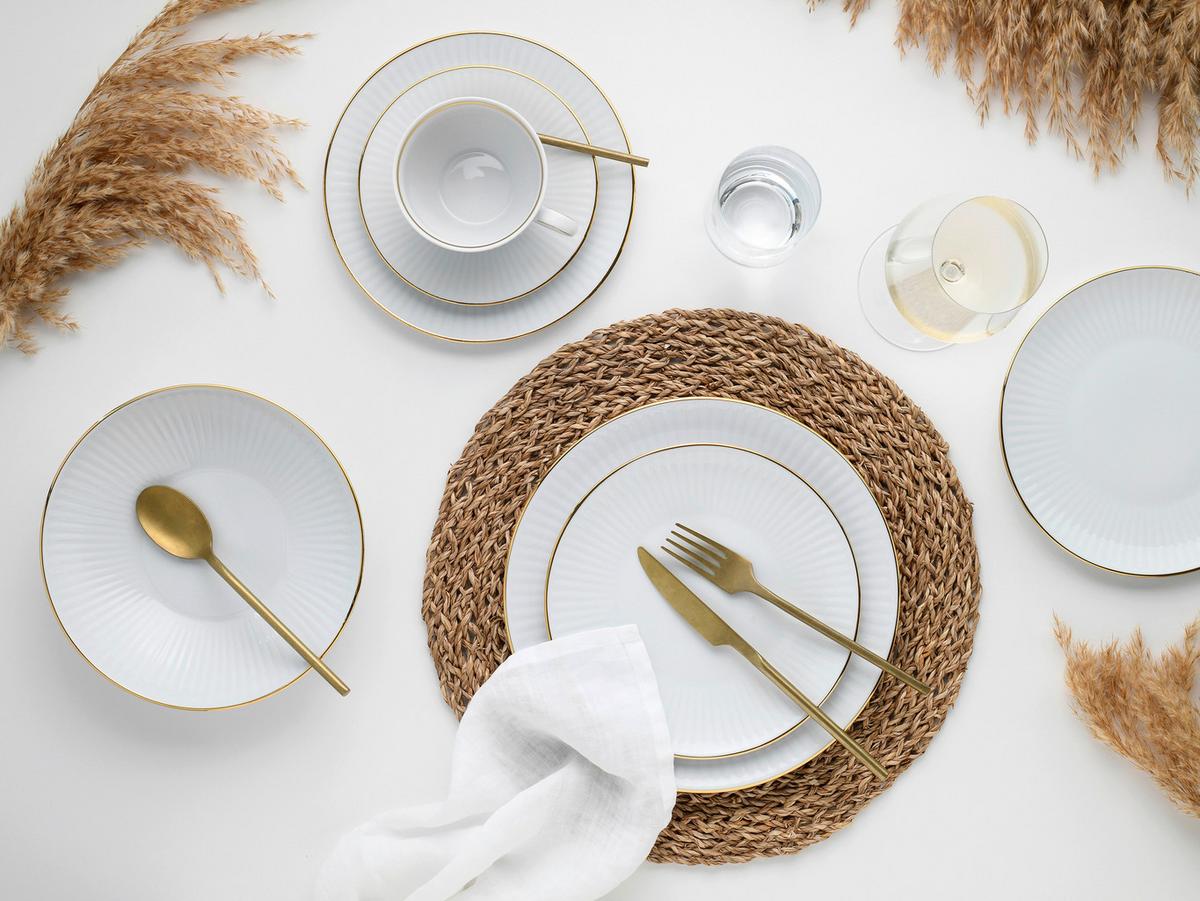 Kombiservice Valencia 30--Teilig, Weiß/goldfarben - Goldfarben/Weiß, Design, Keramik - Creatable