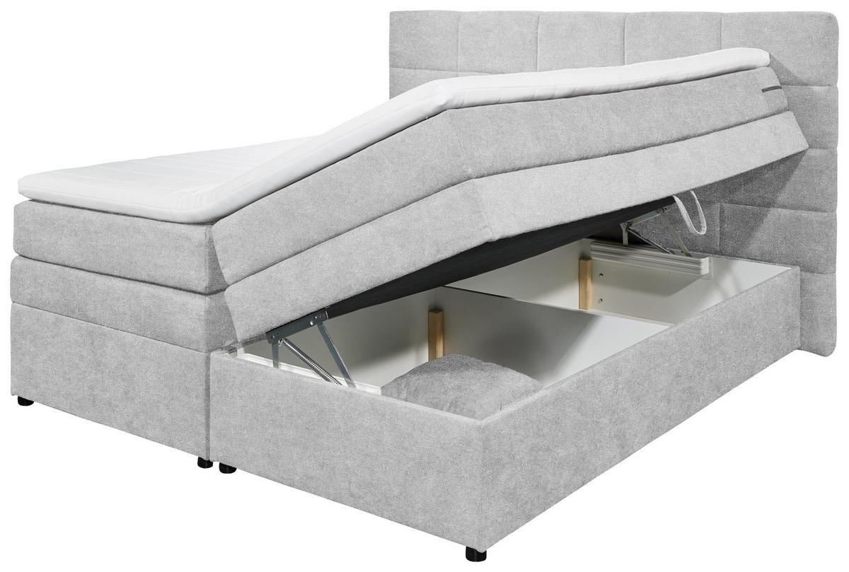 Boxspringbett Mit Topper & Bettkasten 180x200 Tacoma 3 - Silberfarben, KONVENTIONELL, Kunststoff/Textil (180/200cm) - MID.YOU