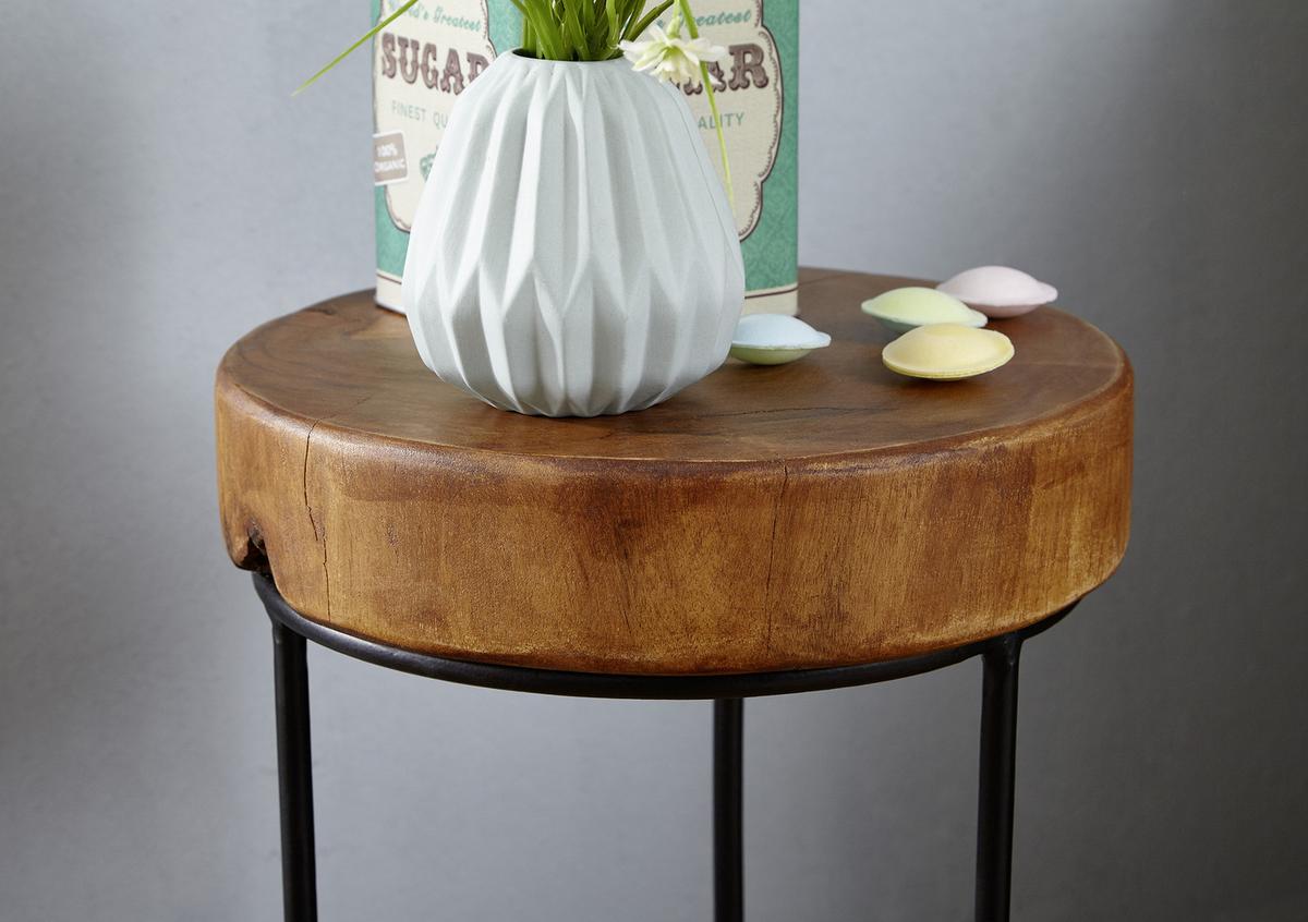 Beistelltisch mit Holzplatte Rund Akola, Sheesham/Schwarz - Sheeshamfarben/Schwarz, Design, Holz/Metall (28/28/45cm) - MID.YOU