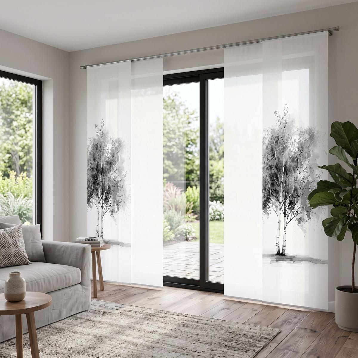 PANELOVÝ ZÁVĚS TREE 4ER SET - bílá/vysoce lesklá šedá, Natur, textil (60/245cm)