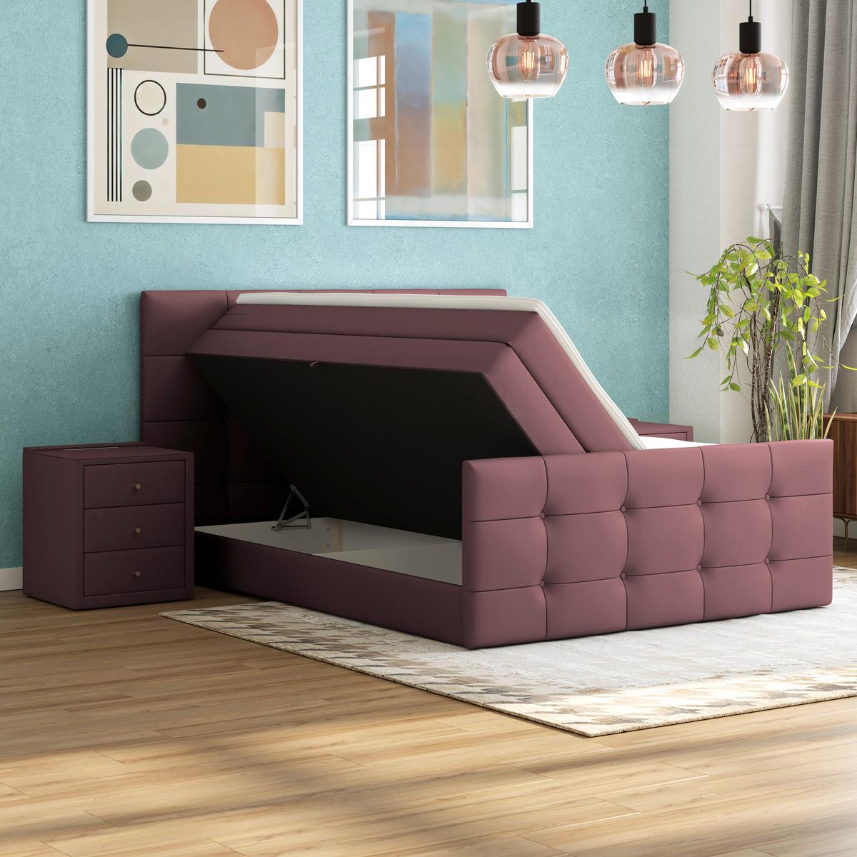 Boxspringbett Josie 180 - Schwarz/Rosa, MODERN, Holz/Holzwerkstoff (180/200cm)