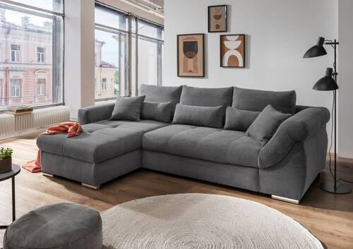 Ecksofa Federico Grau S: 188/302 Cm - Chromfarben/Grau, MODERN, Holz/Textil (188/302cm) - MID.YOU