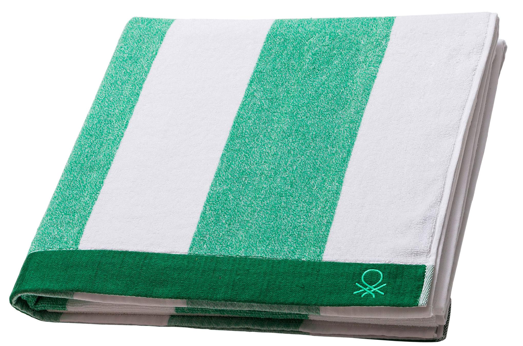 Strandtuch Baumwolle Grün/ Weiss 90x160x1,5 cm - Weiß/Grün, Basics, Textil (90/160cm) - Benetton