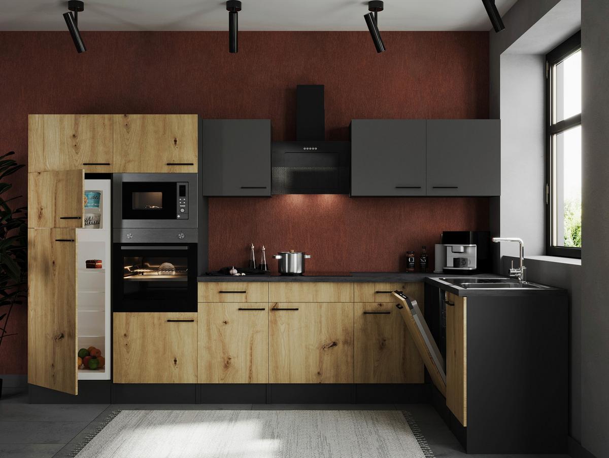Eckküche Oliver Grau, Artisan Dekor S: 340x172 Cm - Eiche Artisan/Grau, Design, Holzwerkstoff (340/172cm) - Respekta
