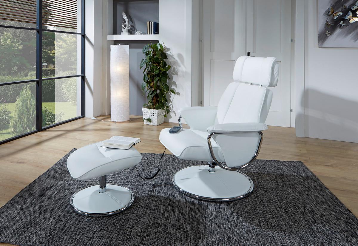 Fernsehsessel mit Massagefunkt. Paloma Lederlook Weiß - Chromfarben/Weiß, MODERN, Textil/Metall (77cm) - Luca Bessoni