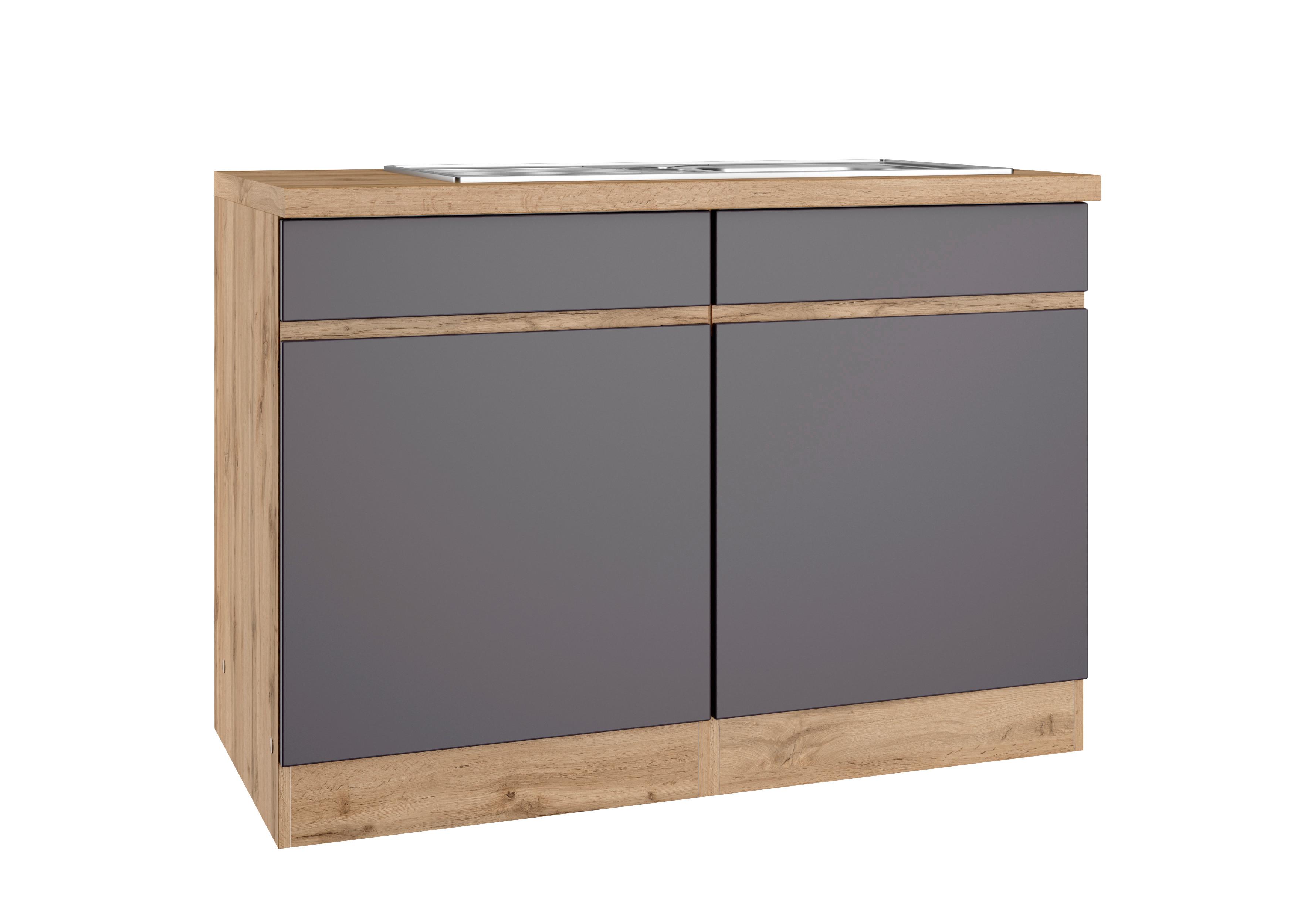 Spülenschrank Mit Spüle Turin B: 120cm Grau/Wotaneiche Dekor - Eiche Wotan/Grau, Design, Holzwerkstoff (120/86/60cm) - Held