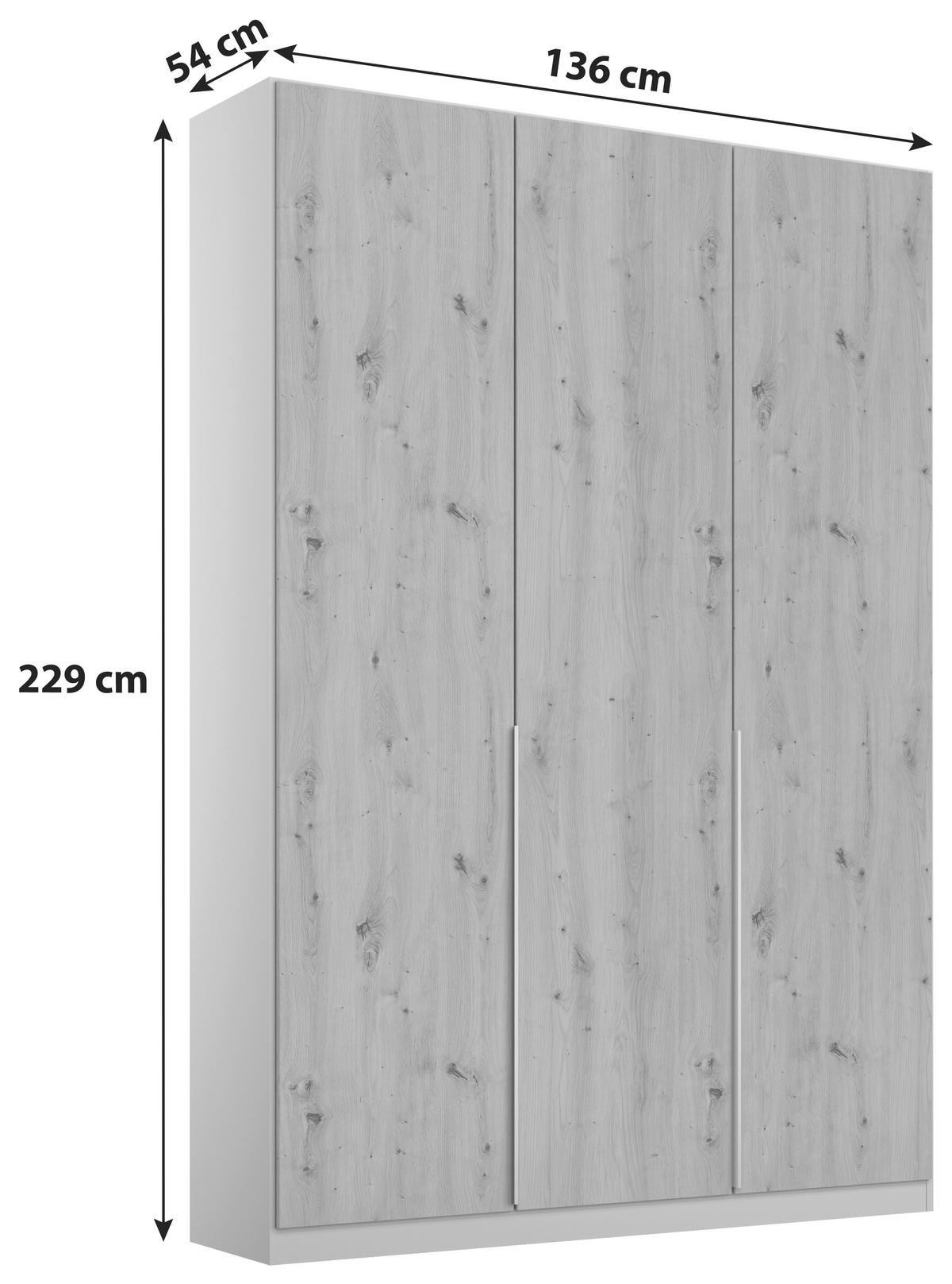 ŠATNÍ SKŘÍŇ S OTOČNÝMI DVEŘMI ALABAMA - světle šedá/dub artisan, Moderní, kompozitní dřevo (136/229/54cm)