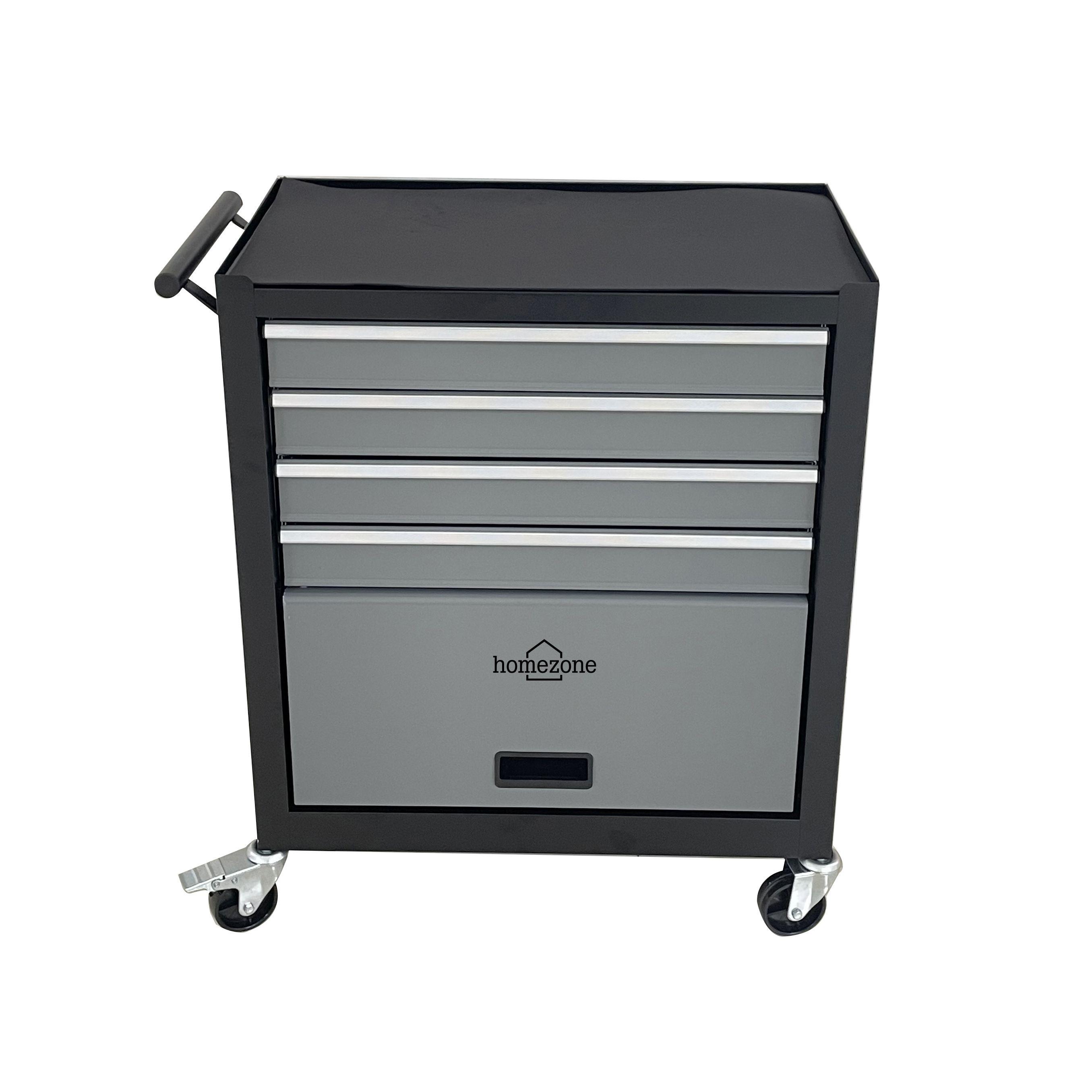 Werkstattwagen Falkon 4 Laden Verschließbar mit Rollen - Schwarz/Grau, MODERN, Metall (61,6/33/74,5cm) - Homezone