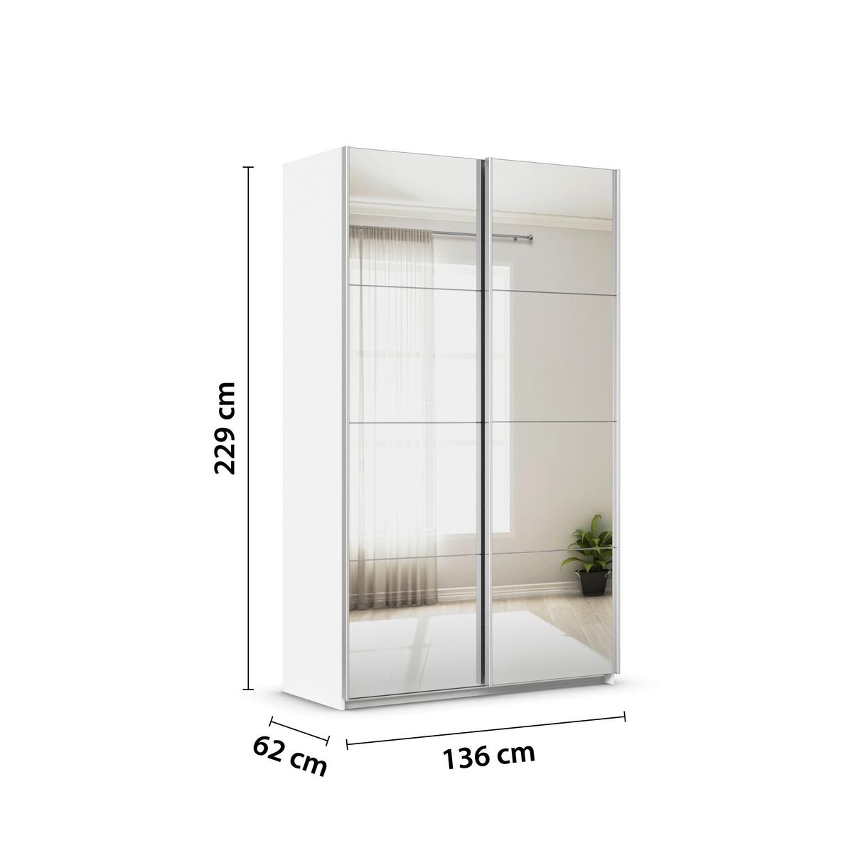 Tolóajtós Szekrény Feldkirch 136/229 Cm - ezüst/fehér, Modern, faalapú anyag/Üveg (136/229/62cm)