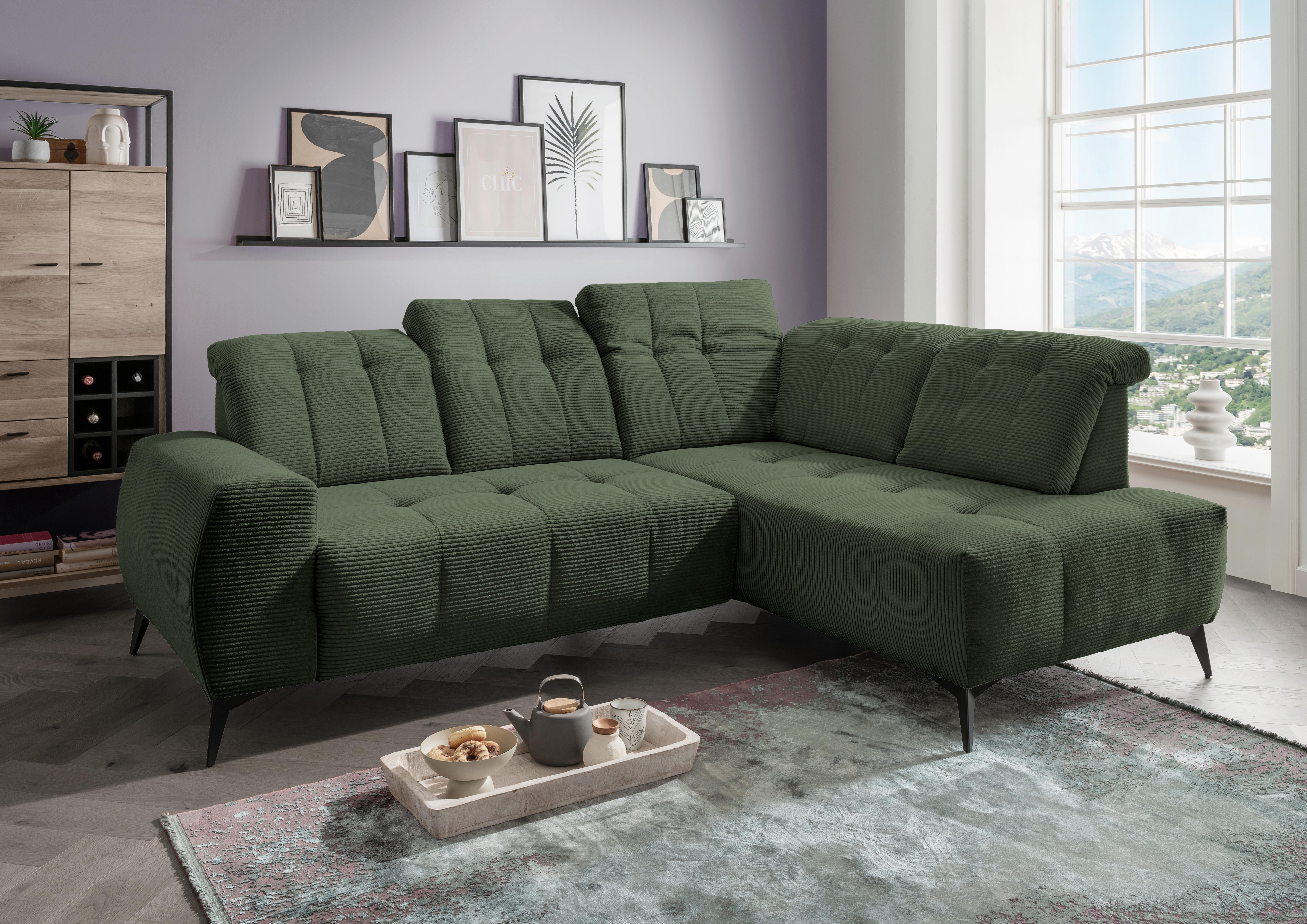 Ecksofa mit USB Anschluss Sano, Dunkelgrün,s: 261x200 cm - Dunkelgrün/Schwarz, MODERN, Textil (261/200cm) - Livetastic
