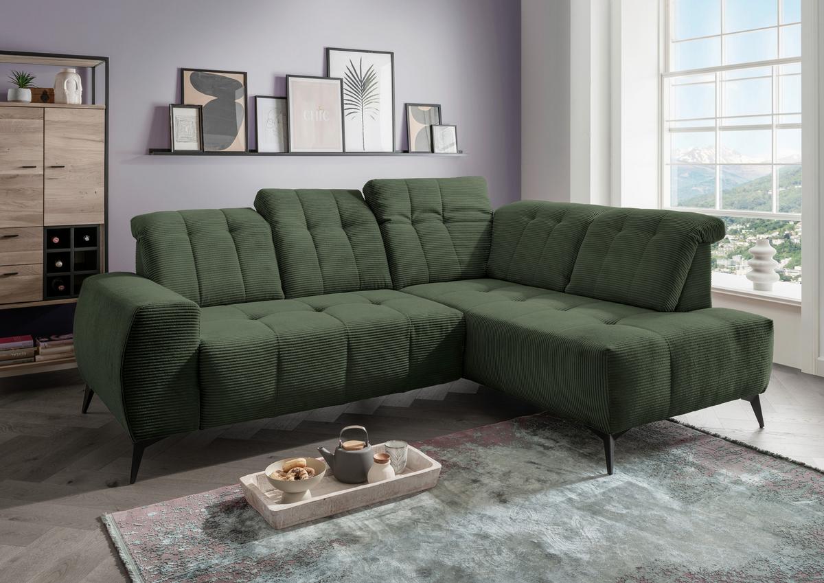 Ecksofa mit USB Anschluss Sano, Dunkelgrün,s: 261x200 cm - Dunkelgrün/Schwarz, MODERN, Textil (261/200cm) - Livetastic