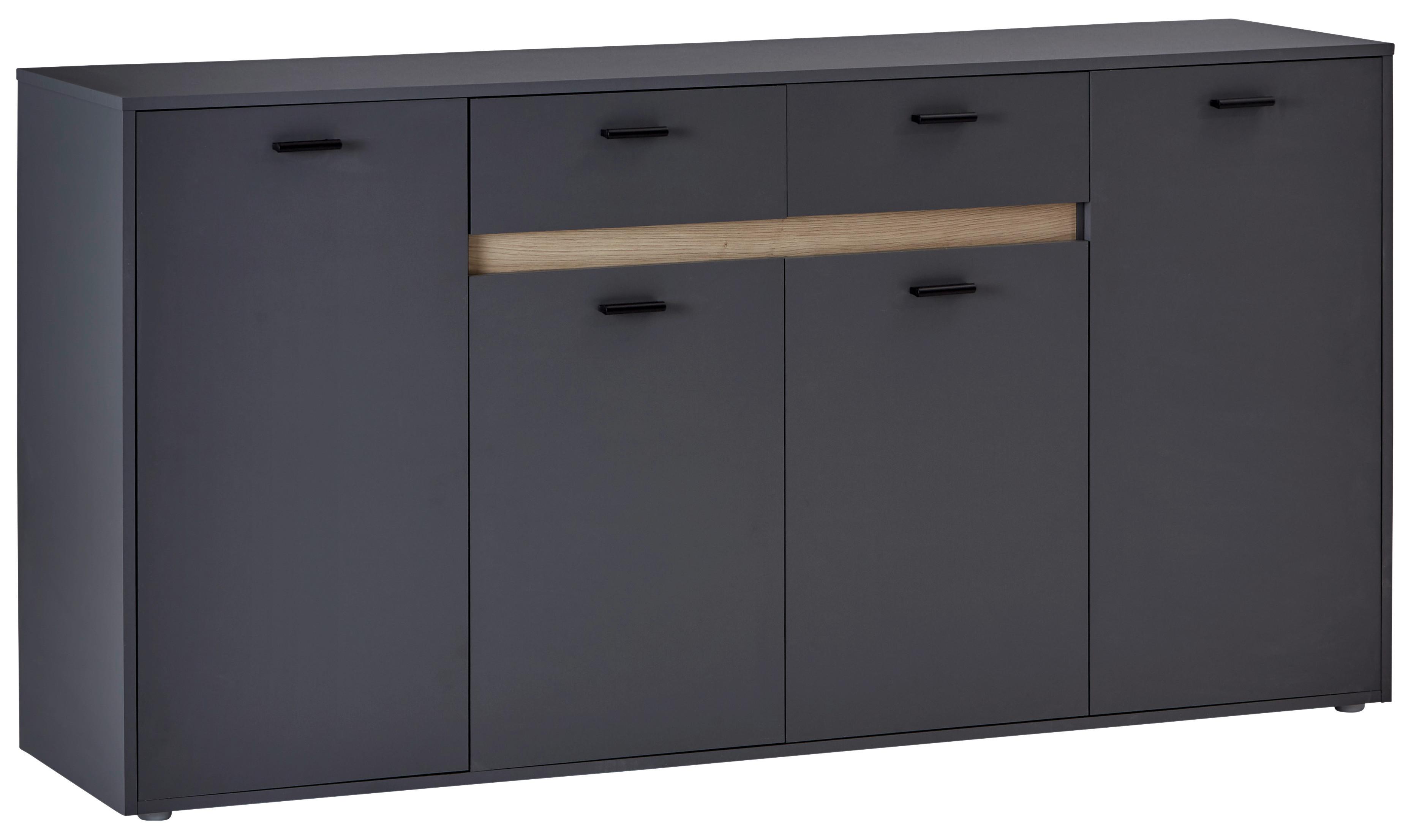 Kommode mit Bügelgriff B: 183,4 cm Slot 4T Dunkelgrau - Dunkelgrau, MODERN, Holzwerkstoff (183,4/90/40cm)