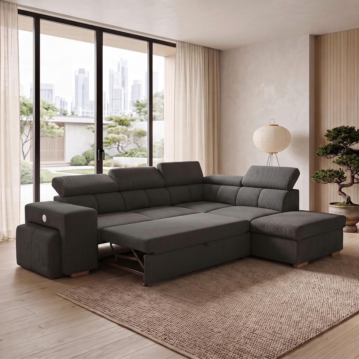Ecksofa Sirius L anthrazit, 267x218cm - Eichefarben/Anthrazit, KONVENTIONELL, Holz/Holzwerkstoff (267/218cm)