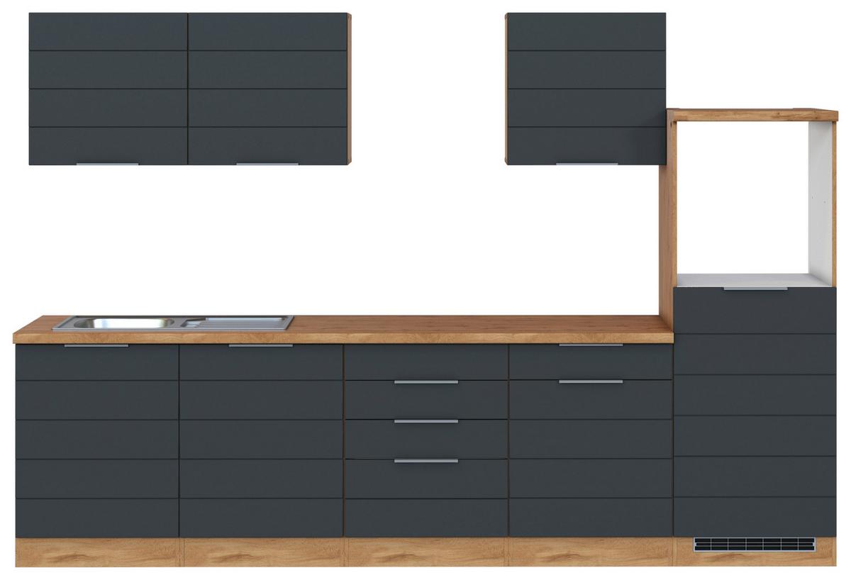 Küchenzeile Florenz ohne Geräte 300 cm Grau/Eichef. - Eiche Wotan/Grau, Design, Holzwerkstoff (300cm) - Held
