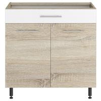 Alsószekrény Corina - Sonoma tölgy/fehér, Modern, fa/fém (80/82,4/58cm)
