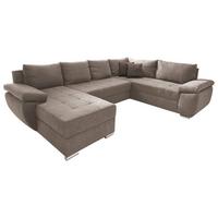 Wohnlandschaft Terana Mit Schlaffunktion, Taupe - Taupe/Chromfarben, KONVENTIONELL, Textil (157/305/219cm) - Livetastic