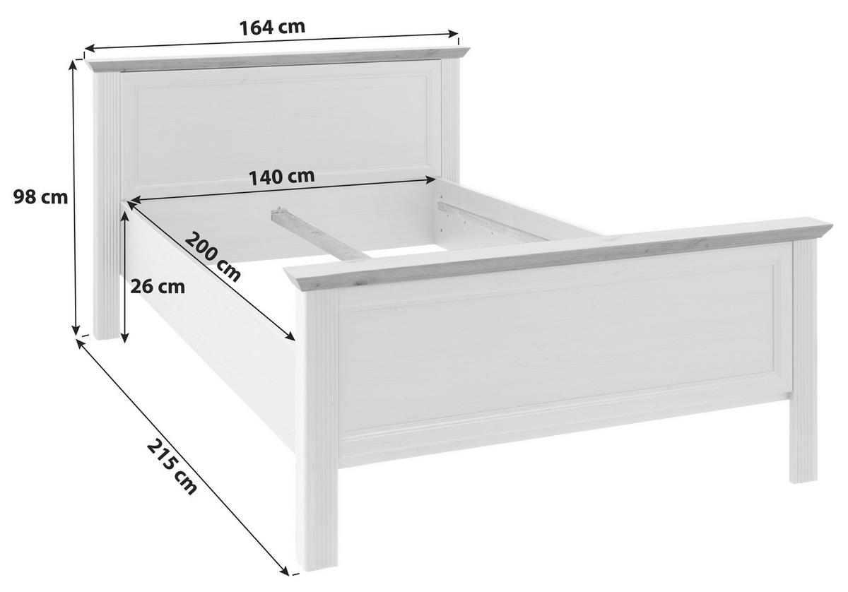 Bett Landhaus-stil 140x200 Jasmin Ii Weiß/eiche Artisan - Schwarz/Weiß, LIFESTYLE, Holzwerkstoff