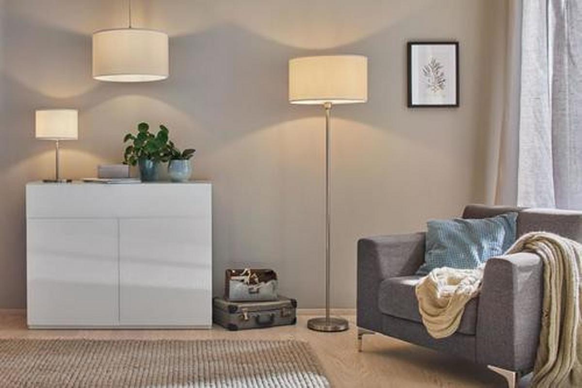 Stehlampe Tessa Dimmbar Creme Textilschirm - Creme, Design, Textil/Metall (45/160cm) - Paulmann