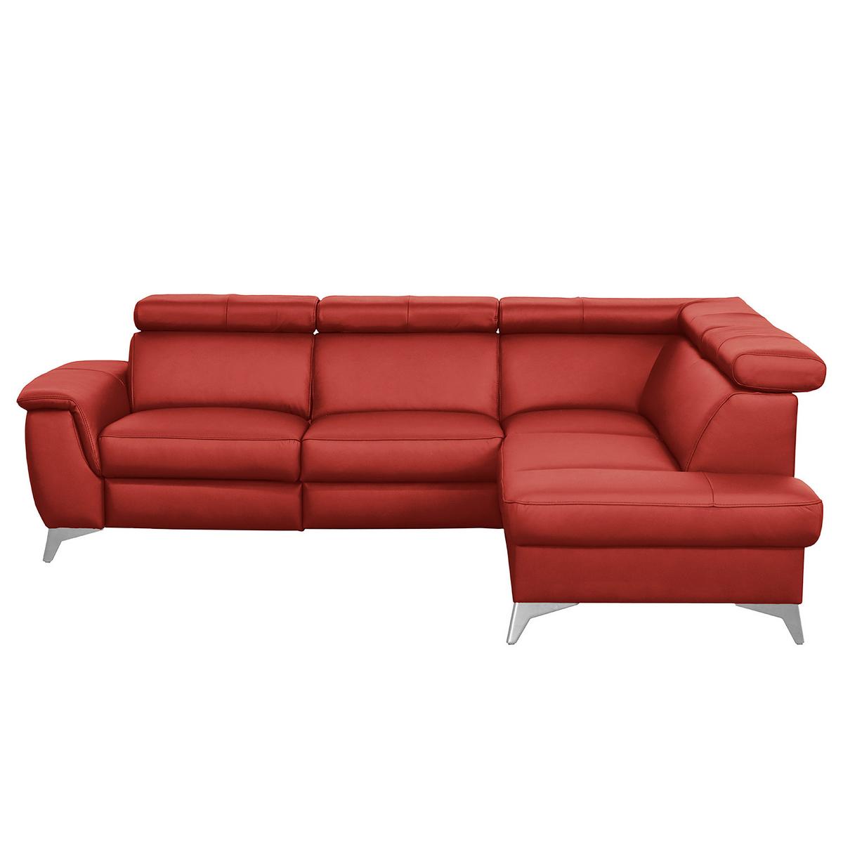 Ecksofa Lince Rot S: 257x197 Cm - Chromfarben/Rot, Design, Leder/Textil (257/197cm) - Livetastic