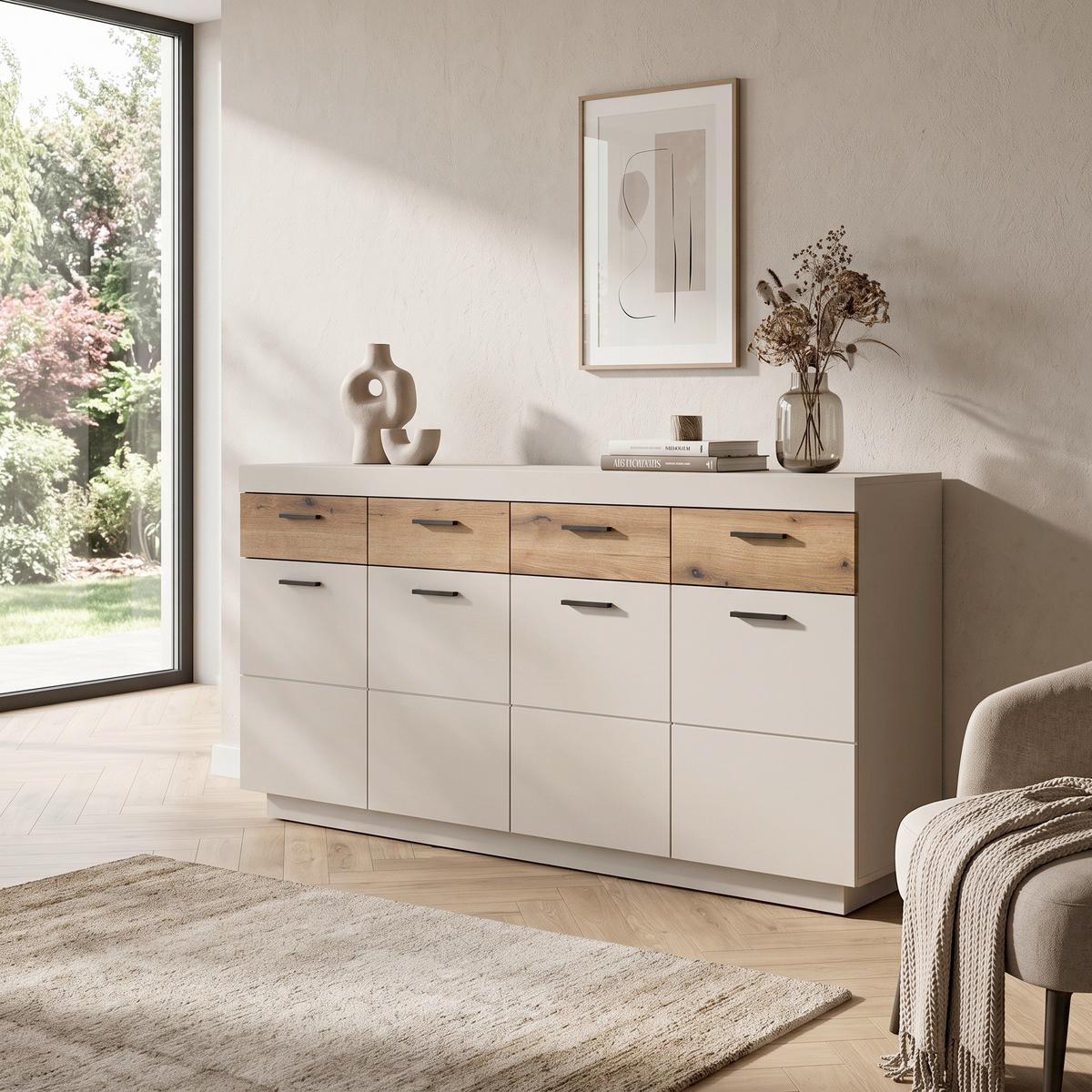 Sideboard Lightning Eichefarben/Kaschmir B: 180 cm - Kaschmir/Eichefarben, MODERN, Holzwerkstoff (180/88,4/41,6cm)