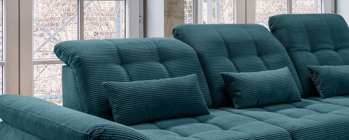 Ecksofa mit Bettkasten Rigatti Petrol S: 314x184 cm - Petrol/Schwarz, MODERN, Textil (314/184cm) - Livetastic