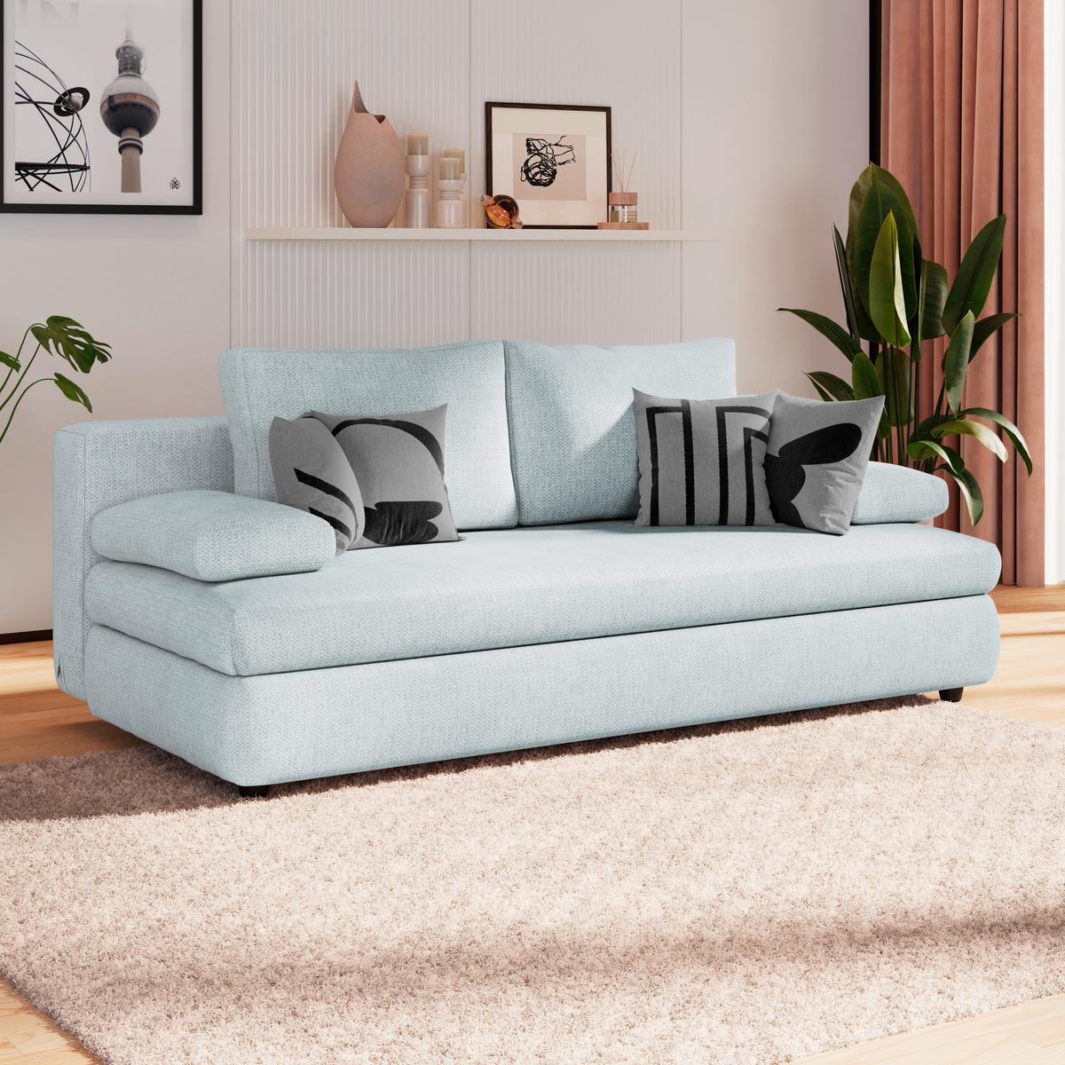3-Sitzer-Sofa mit Schlaffunktion Olso eisblau - Hellblau, Trend, Holz/Kunststoff (205/72/100cm)