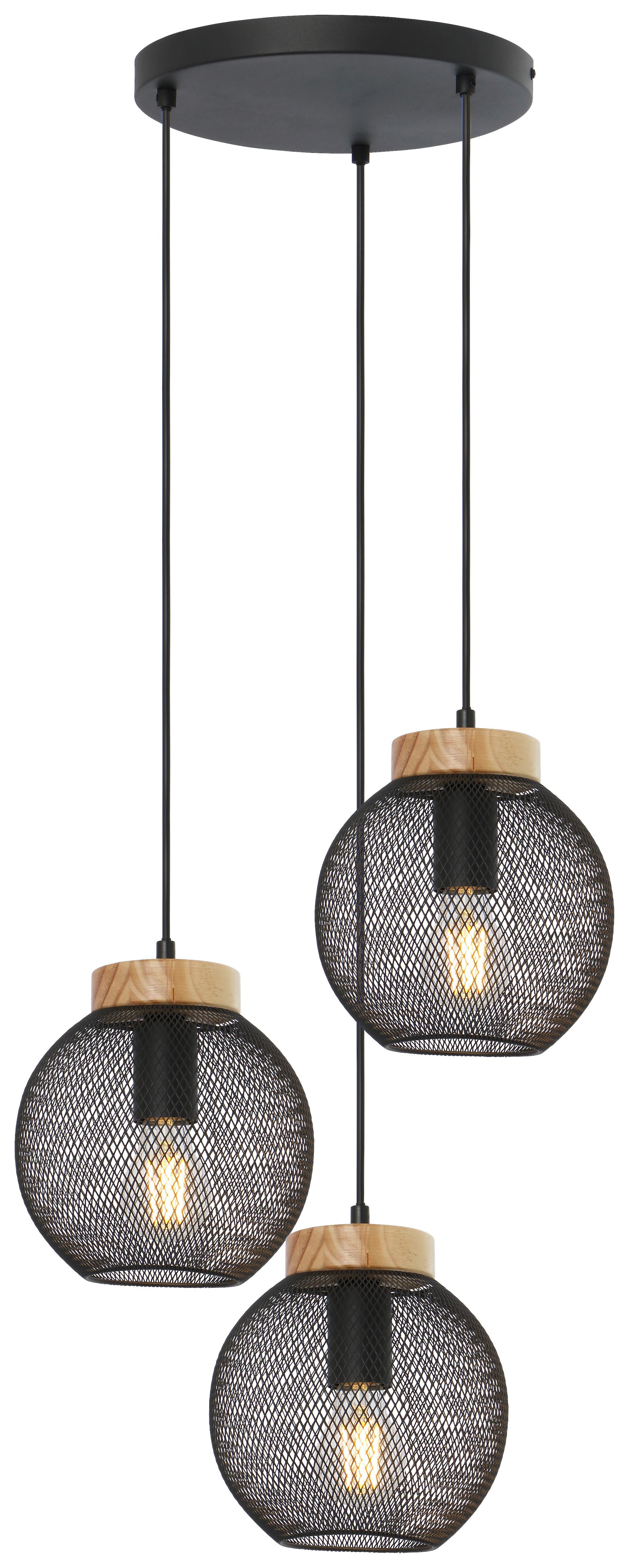 Hängeleuchte Vision H: 120 Cm 3-Flammig Mit Holz/ Metall - Schwarz/Braun, Basics, Holz/Metall (44/120cm) - Globo