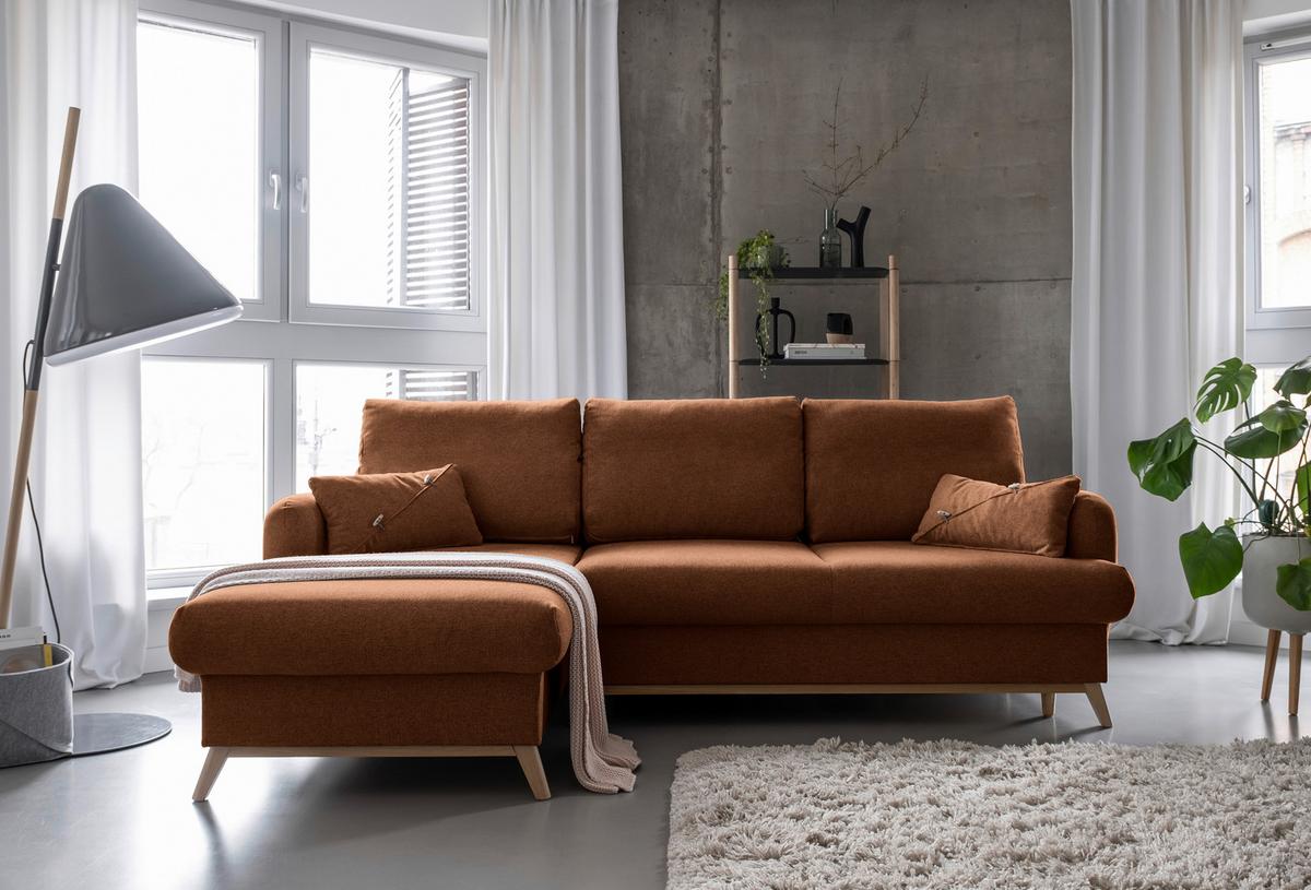 Ecksofa Scandic Lagom Beige S: 157x235 cm - Terracotta/Naturfarben, Textil (157/235cm) - MID.YOU
