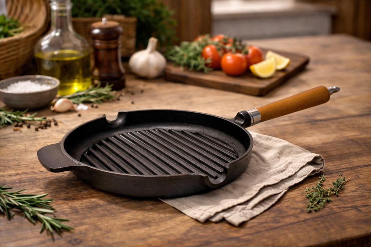 GRILLPFANNE D: 25 mit Buchenholzgriff - Schwarz/Braun, Basics, Holz/Metall (51/25/7.5cm)