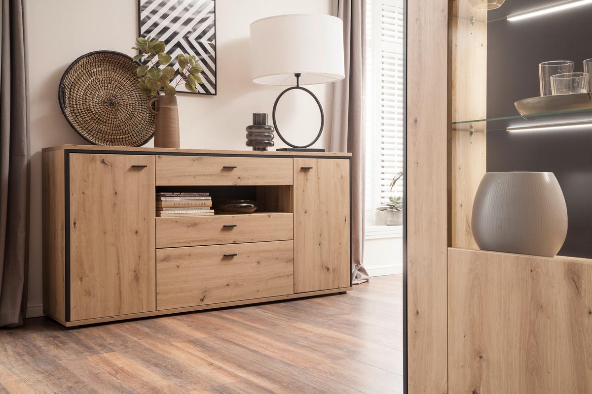 Sideboard 183 cm Buenos Aires Anthrazit/Eichefarben - Eichefarben/Anthrazit, Design, Holzwerkstoff (183/92/45cm) - MID.YOU