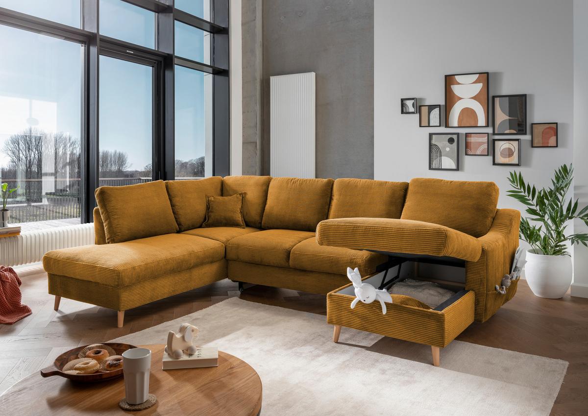 Wohnlandschaft Valentina - Goldfarben/Naturfarben, KONVENTIONELL, Textil (200/301/150cm) - P & B