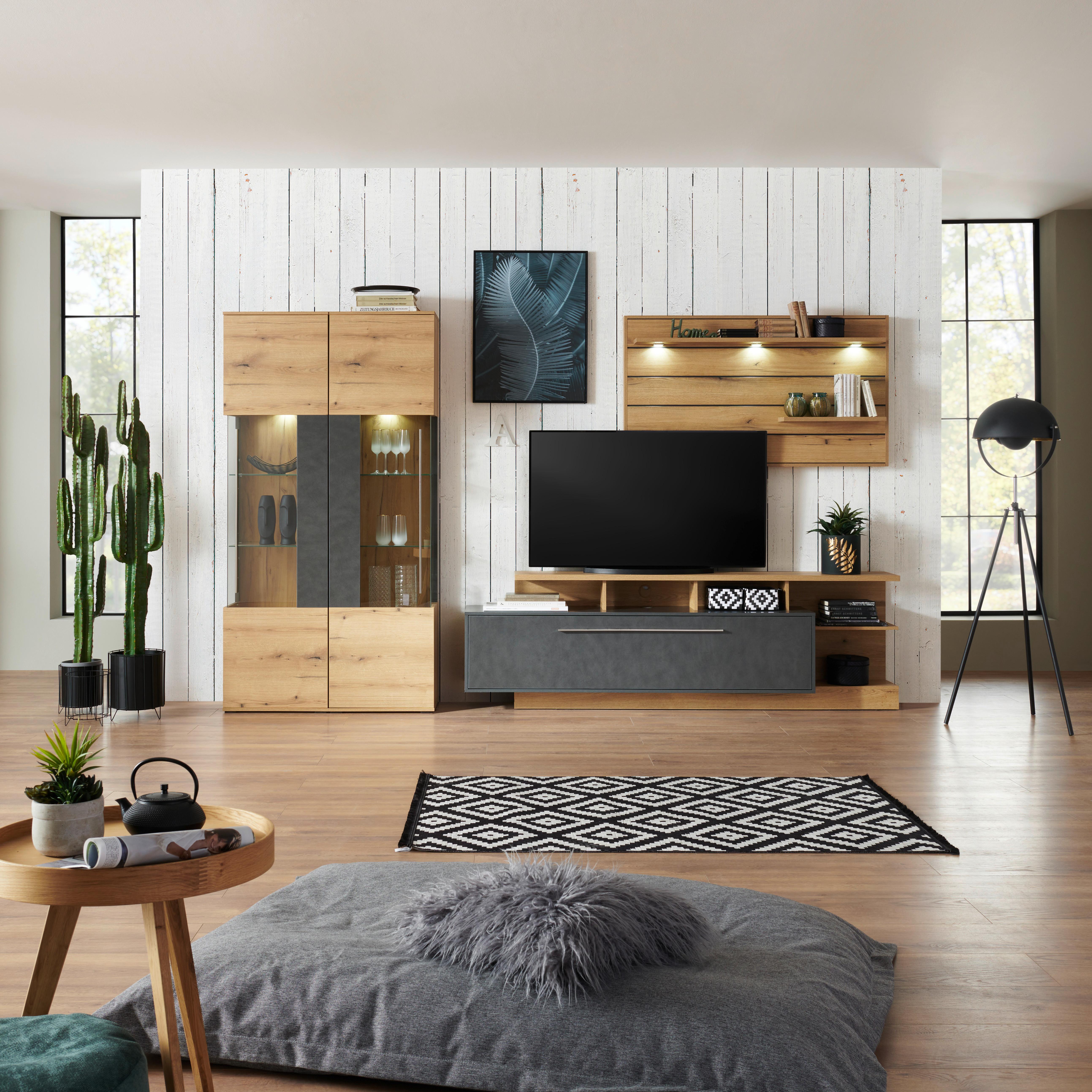 Wohnkombination 4-Tlg. Limit, Eiche Dekor/Matera - MODERN, Glas/Holzwerkstoff (326/201/40cm)