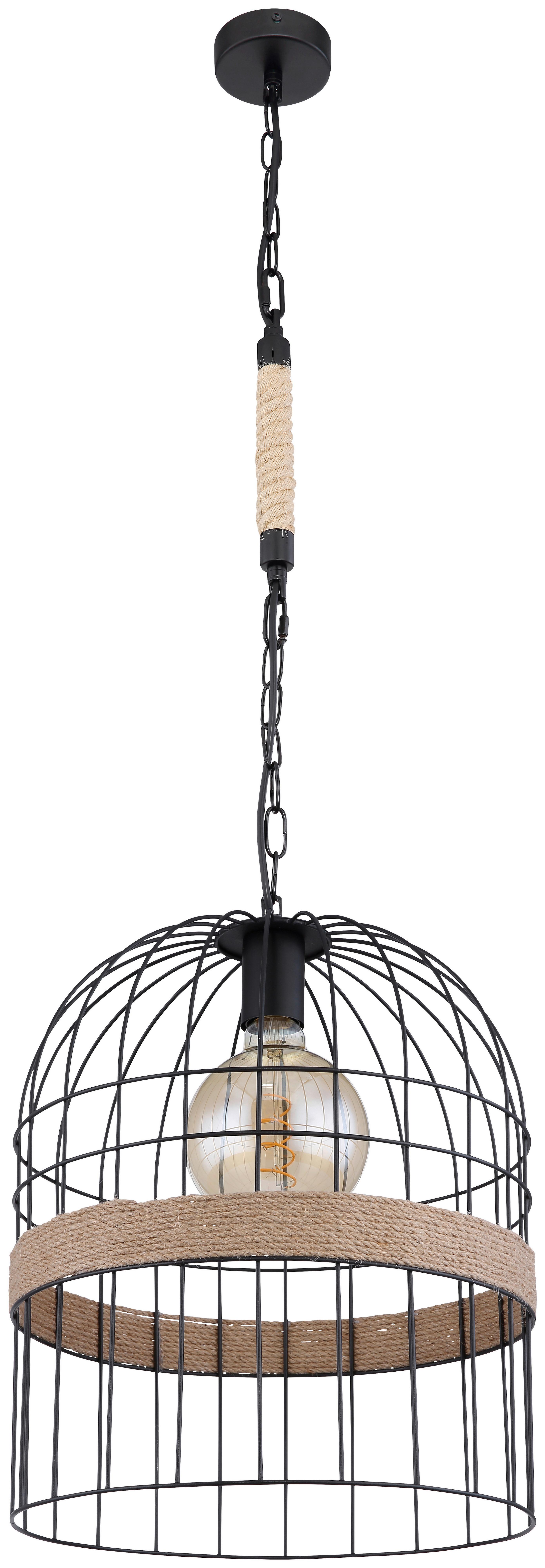 Hängeleuchte Halia H: 140 cm 1-Flammig, Metallkäfig - Schwarz/Braun, Natur, Naturmaterialien/Metall (35/140cm) - Globo