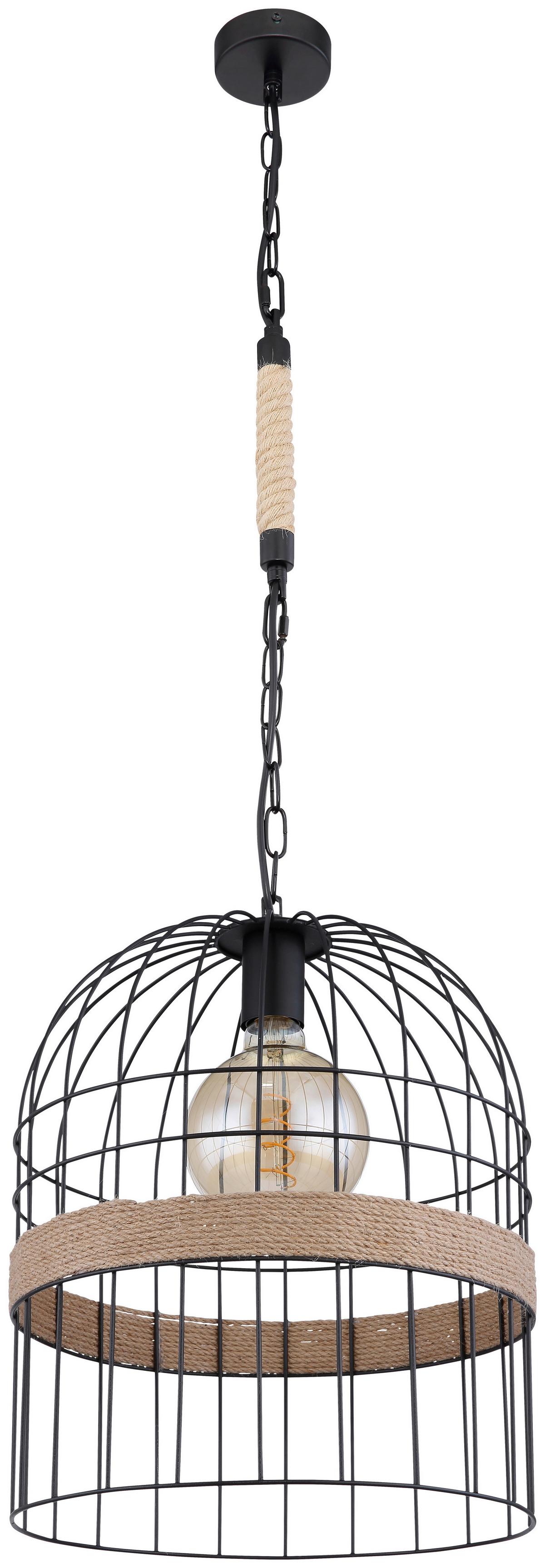 Hängeleuchte Halia H: 140 Cm 1-Flammig, Metallkäfig - Schwarz/Braun, Natur, Naturmaterialien/Metall (35/140cm) - Globo