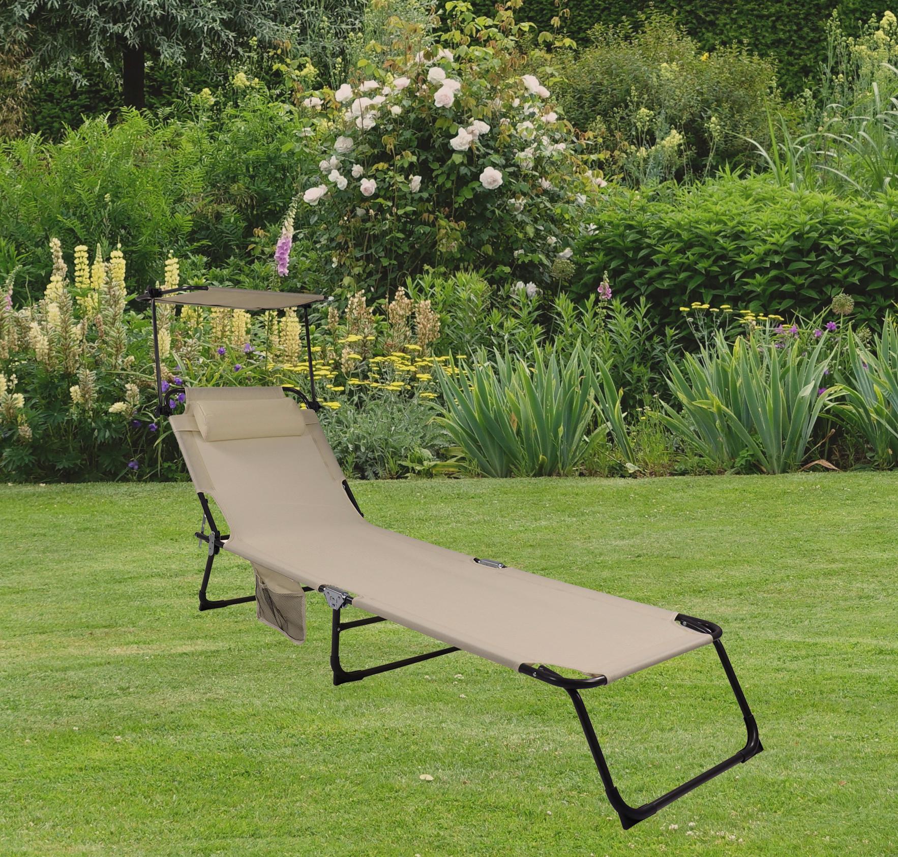 Gartenliege Bindox L Stahl Verstellbar - Anthrazit/Creme, MODERN, Kunststoff/Textil (185/55/24cm) - Ambia Garden