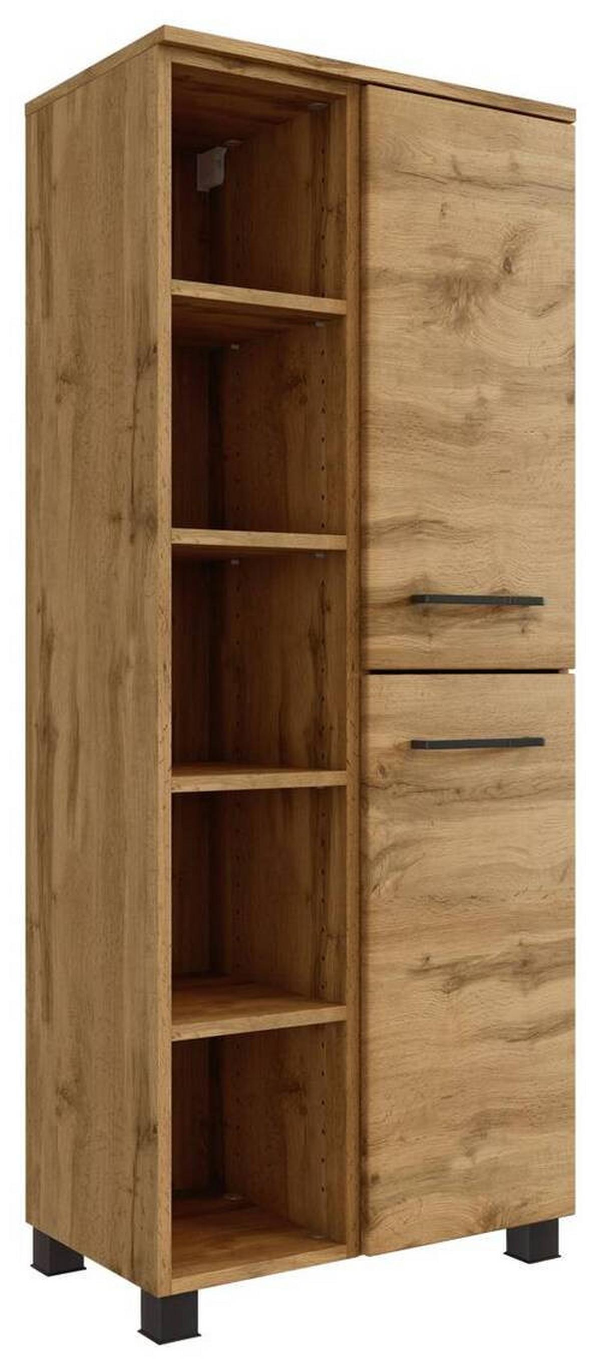Midischrank Manchester B: 55 Cm Eiche Wotan Dekor - Eichefarben/Schwarz, MODERN, Holzwerkstoff (55/130/35cm) - Held