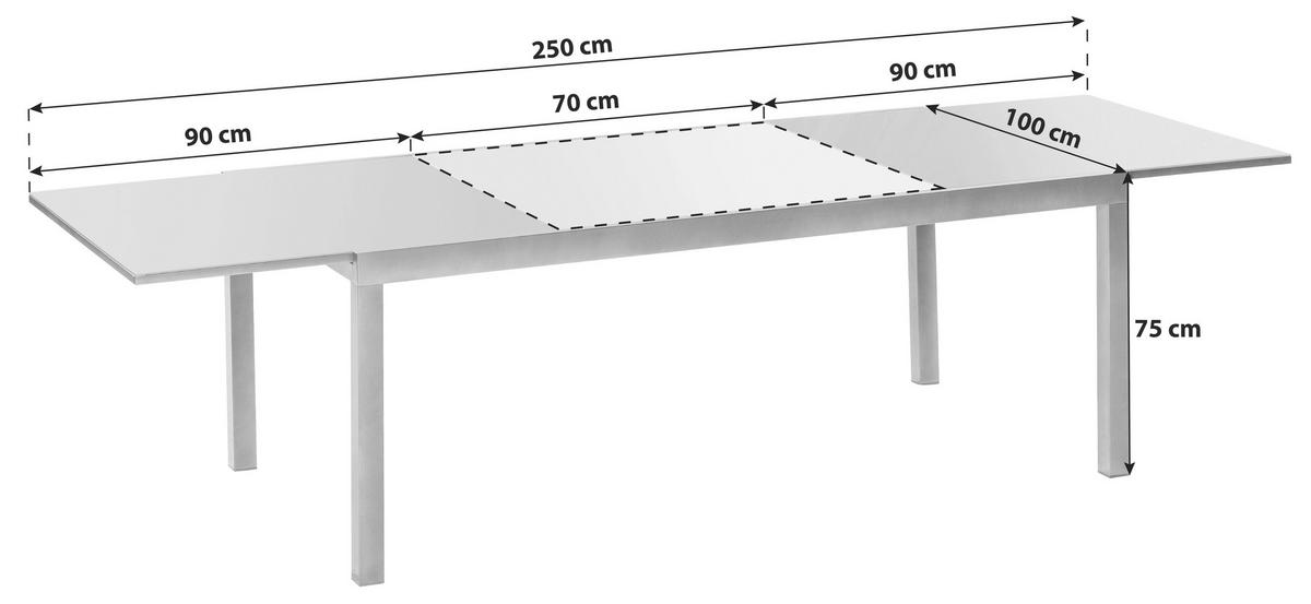 Gartentisch ausziehbar Semi Metall/Glas L: 180-250 cm - Graphitfarben/Grau, KONVENTIONELL, Glas/Metall (180-250/100/75cm) - Gardenson