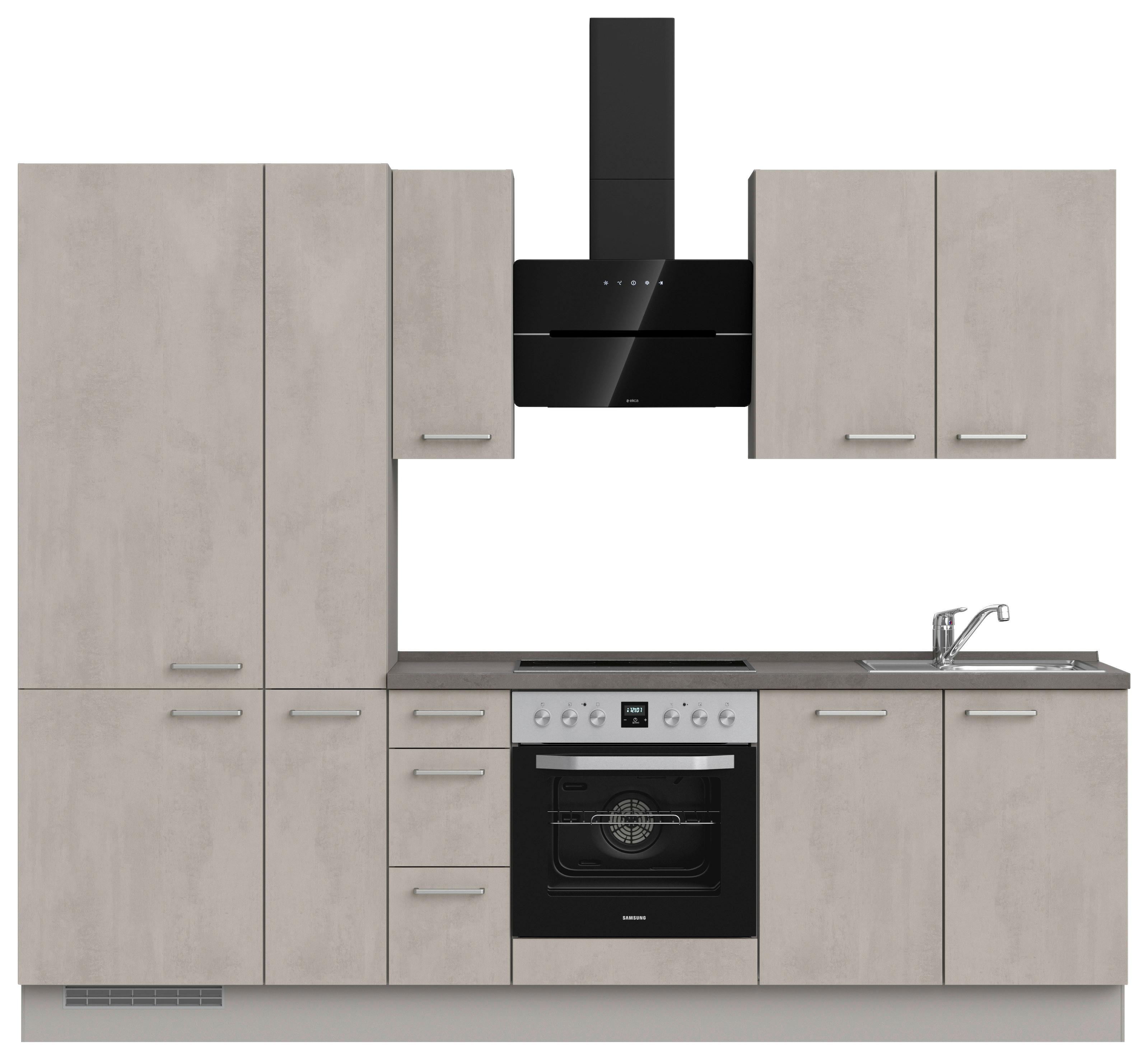 Kuchynská linka 270 cm, šedý betón/ kamenná šedá - sivá/farba ušľachtilej ocele, Modern, kov/kompozitné drevo (270cm) - Nobilia