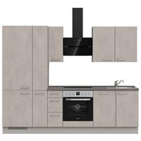 Kuchynská linka 270 cm, šedý betón/ kamenná šedá - sivá/farba ušľachtilej ocele, Modern, kov/kompozitné drevo (270cm) - Nobilia