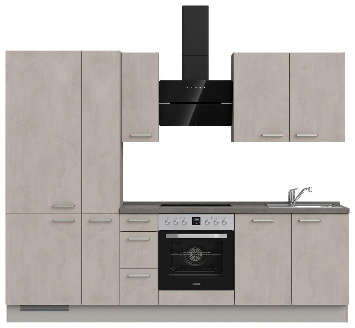 Kuchynská linka 270 cm, šedý betón/ kamenná šedá - sivá/farba ušľachtilej ocele, Modern, kov/kompozitné drevo (270cm) - Nobilia